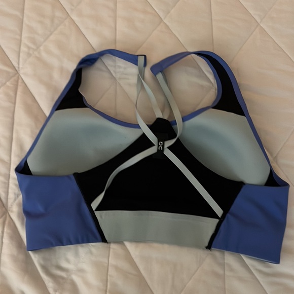 On Cloud Running Yoga Pilates Sports Bra Blue & Black Strappy Racerback Sz Small - Picture 8 of 14
